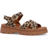 Manfield - Cognac Leren Sandalen - Plateauzool - Gespsluiting - Gekruiste Band