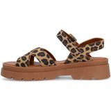 Manfield - Cognac Leren Sandalen - Plateauzool - Gespsluiting - Gekruiste Band