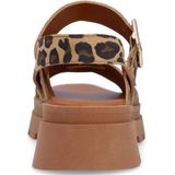 Manfield - Cognac Leren Sandalen - Plateauzool - Gespsluiting - Gekruiste Band