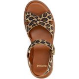 Manfield - Cognac Leren Sandalen - Plateauzool - Gespsluiting - Gekruiste Band