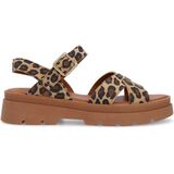 Manfield - Cognac Leren Sandalen - Plateauzool - Gespsluiting - Gekruiste Band