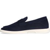 Manfield - Blauwe Loafers - Suède - Dikke Witte Zool