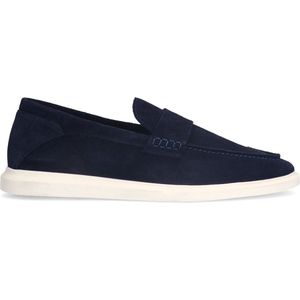 Manfield - Blauwe Loafers - Suède - Dikke Witte Zool