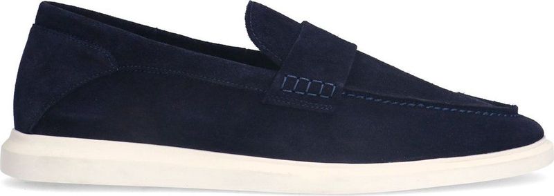 Manfield - Blauwe Loafers - Suède - Dikke Witte Zool
