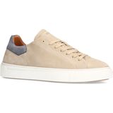 Manfield - Heren - Beige nubuck sneakers met grijze details