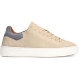 Manfield - Heren - Beige nubuck sneakers met grijze details