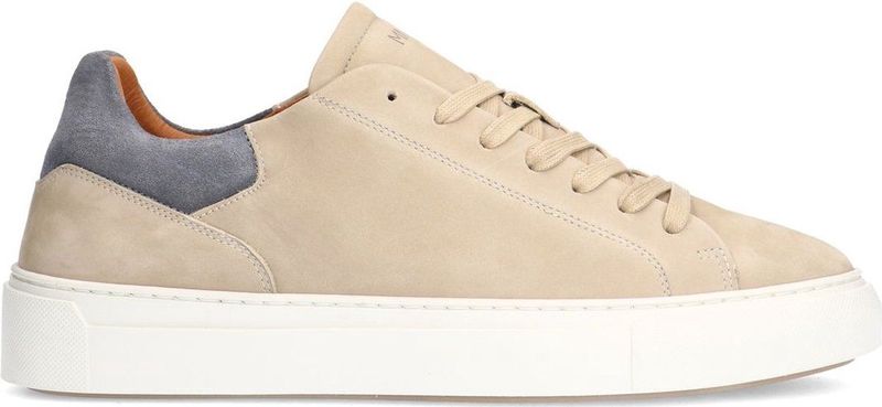 Manfield - Heren - Beige nubuck sneakers met grijze details