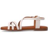Manfield - Sandalen - Wit - Leer - Platte Zool