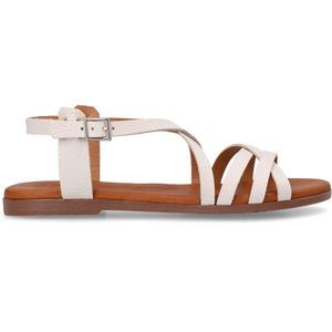 Manfield - Sandalen - Wit - Leer - Platte Zool
