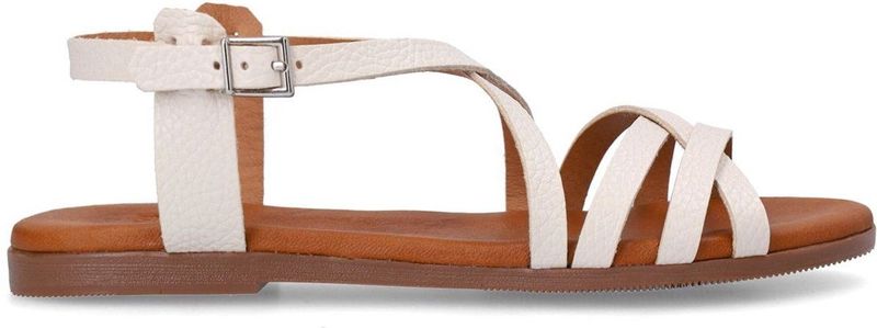 Manfield - Sandalen - Wit - Leer - Platte Zool
