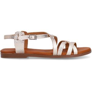Manfield - Dames Sandalen - Goud - Leren - Platte Zool