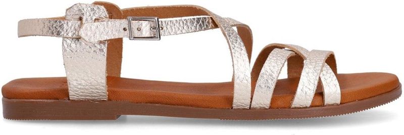 Manfield - Dames Sandalen - Goud - Leren - Platte Zool