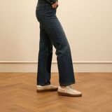 Manfield - Dames - Witte Sneakers - Leren - Rode Details - Bruine Zool 3 cm