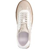 Manfield - Dames - Witte Sneakers - Leren - Rode Details - Bruine Zool 3 cm