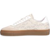 Manfield - Dames - Witte Sneakers - Leren - Rode Details - Bruine Zool 3 cm