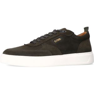 Manfield - Sneakers - Donkergroen - Suède - Platte Zool