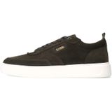 Manfield - Sneakers - Donkergroen - Suède - Platte Zool