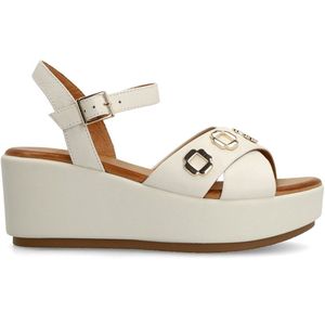 Manfield - Sleehakken - Wit - Leer - Gouden Details