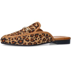 Manfield - Pantherprint Slipper - Beige - Faux Fur - Goudkleurig Detail