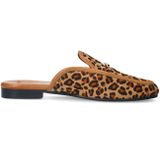 Manfield - Pantherprint Slipper - Beige - Faux Fur - Goudkleurig Detail
