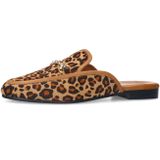 Manfield - Pantherprint Slipper - Beige - Faux Fur - Goudkleurig Detail