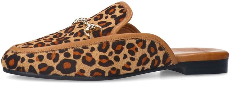 Manfield - Pantherprint Slipper - Beige - Faux Fur - Goudkleurig Detail