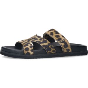 Manfield - Velours Suède Sandalen - Beige - Multicolor - Klittenbandsluiting - Luipaardprint