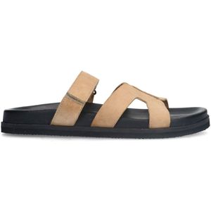 Manfield - Slippers - Beige - Suède - Klittenbandsluiting