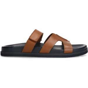 Cognac leren slippers met bandje