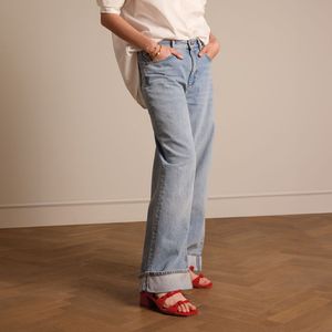 Manfield - Rode Suède Sandalen - Dames - Blokhak 5 cm