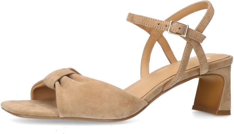 Manfield - Dames - Beige suède sandalen met hak - Maat 39
