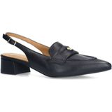 Manfield - Slingback Pumps - Zwart - Leer - Enkelbandje - Spitse Neus