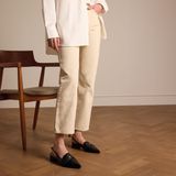 Manfield - Slingback Pumps - Zwart - Leer - Enkelbandje - Spitse Neus