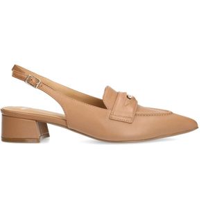 Manfield - Dames - Leren Slingbacks - Taupe - Blokhak 5 cm - Gespsluiting