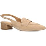 Manfield - Slingback Pumps - Beige - Suède - Blokhak - Enkelbandje