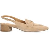 Manfield - Slingback Pumps - Beige - Suède - Blokhak - Enkelbandje