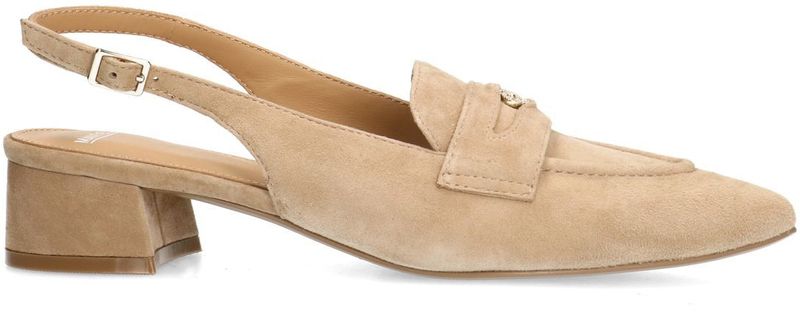 Manfield - Slingback Pumps - Beige - Suède - Blokhak - Enkelbandje