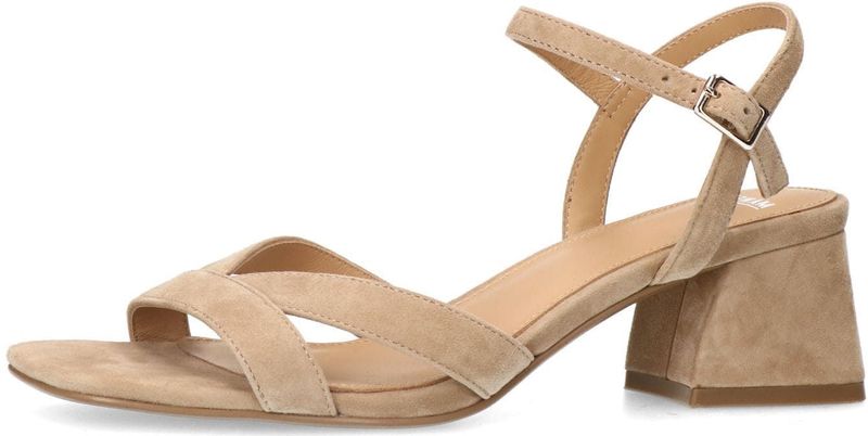 Manfield - Sandalen - Beige - Suède - Enkelband met Gespsluiting