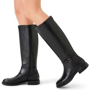 Manfield - Dames - Zwarte leren hoge laarzen