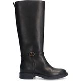 Manfield - Dames - Zwarte leren hoge laarzen