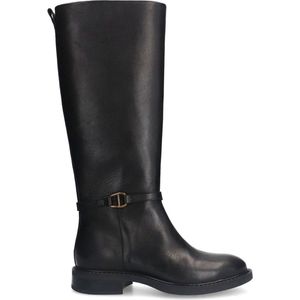 Manfield - Dames - Zwarte leren hoge laarzen