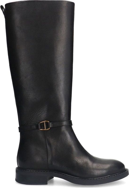 Manfield - Dames - Zwarte leren hoge laarzen