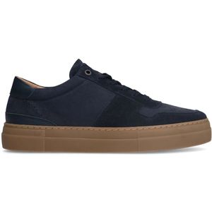 Manfield - Sneakers - Donkerblauw - Suède - Platte Zool