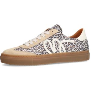 Manfield - Leren Sneakers - Panterprint - Beige/Wit/Zwart - Leer