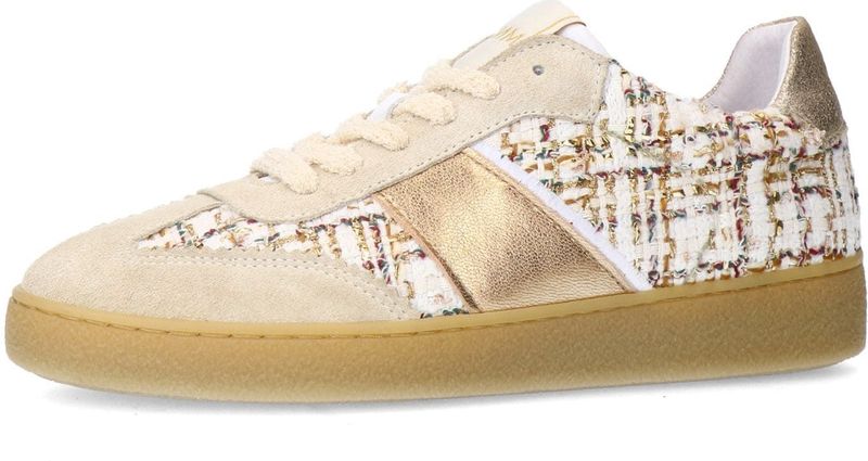 Manfield - Sneakers - Beige/Goud - Leer/Textiel