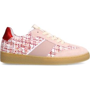 Manfield - Sneakers - Roze - Leren/Textiel - Platte Zool