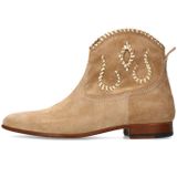Manfield - Dames - Beige Suède Enkellaarsjes - Gouden Details - Platte Hak 2 cm