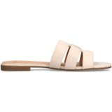 Manfield - Dames - Witte Slippers - Leren - Platte Hak - Brede Band