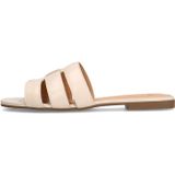 Manfield - Dames - Witte Slippers - Leren - Platte Hak - Brede Band
