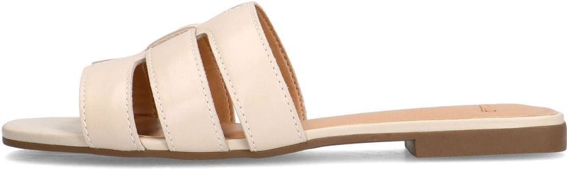 Manfield - Dames - Witte Slippers - Leren - Platte Hak - Brede Band